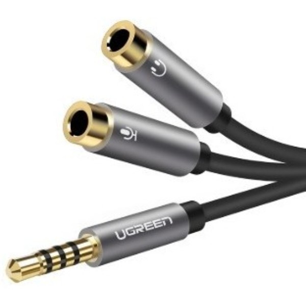 Фото - Кабель 3.5 мм - 3.5 мм UGREEN AV141 3.5mm Male to 2x3.5mm Female Headset Splitter 20 см Black (30619)